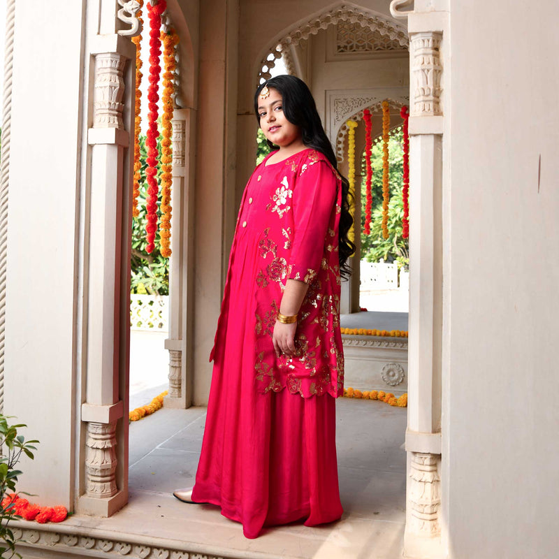 Glam in Pink Sequin Embroidered Cape Dress