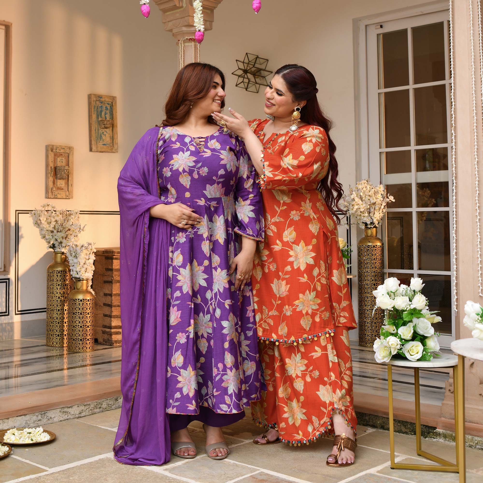 Radhika- Deep Purple Floral Modal Viscose Anarkali Set