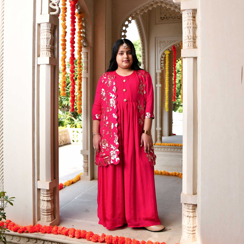 Glam in Pink Sequin Embroidered Cape Dress