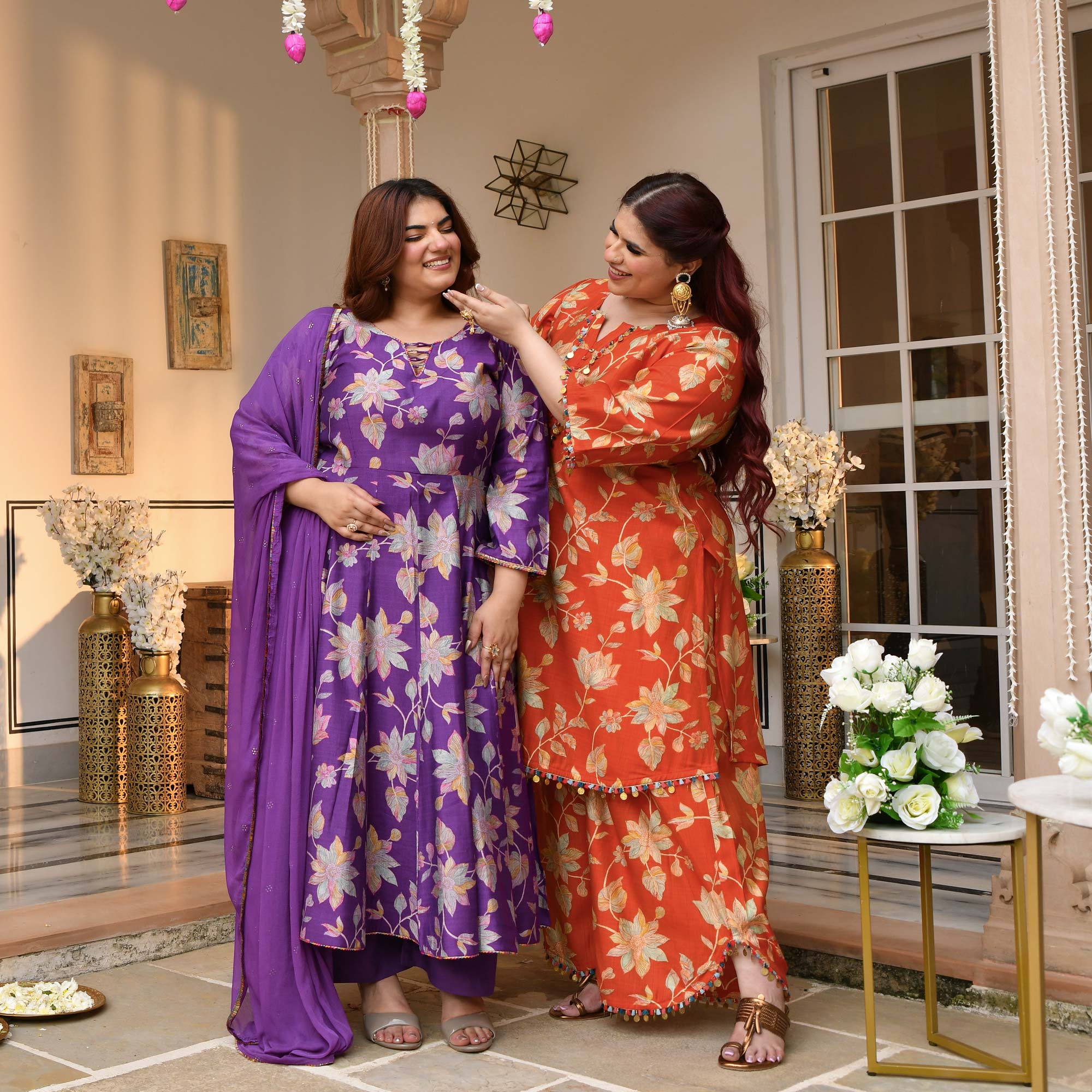 Radhika- Deep Purple Floral Modal Viscose Anarkali Set
