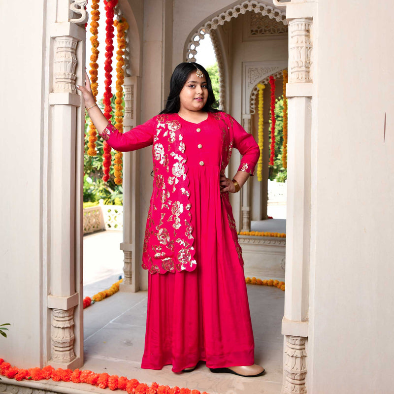 Glam in Pink Sequin Embroidered Cape Dress