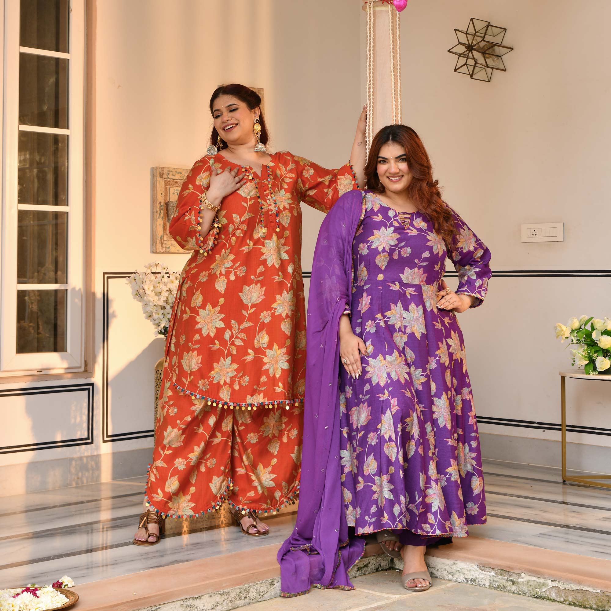 Radhika- Deep Purple Floral Modal Viscose Anarkali Set