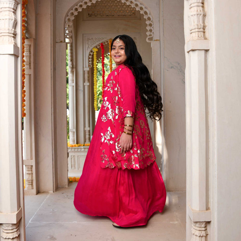 Glam in Pink Sequin Embroidered Cape Dress