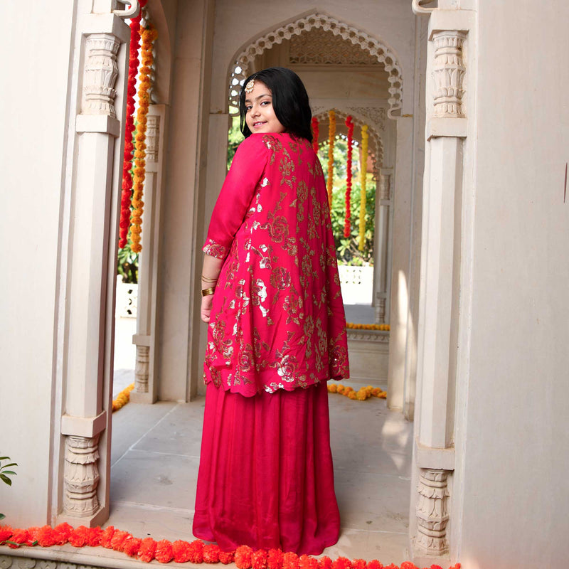 Glam in Pink Sequin Embroidered Cape Dress