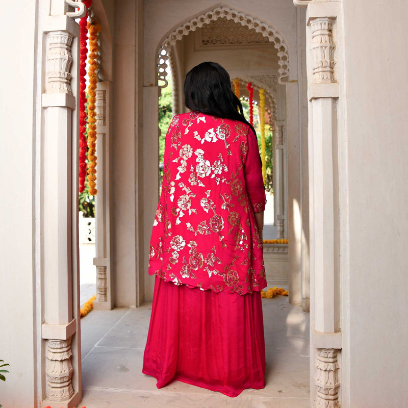 Glam in Pink Sequin Embroidered Cape Dress