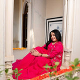 Glam in Pink Sequin Embroidered Cape Dress