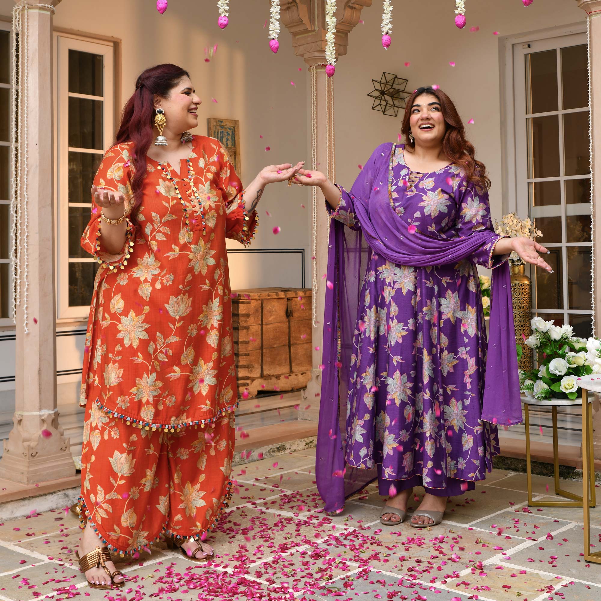 Radhika- Deep Purple Floral Modal Viscose Anarkali Set