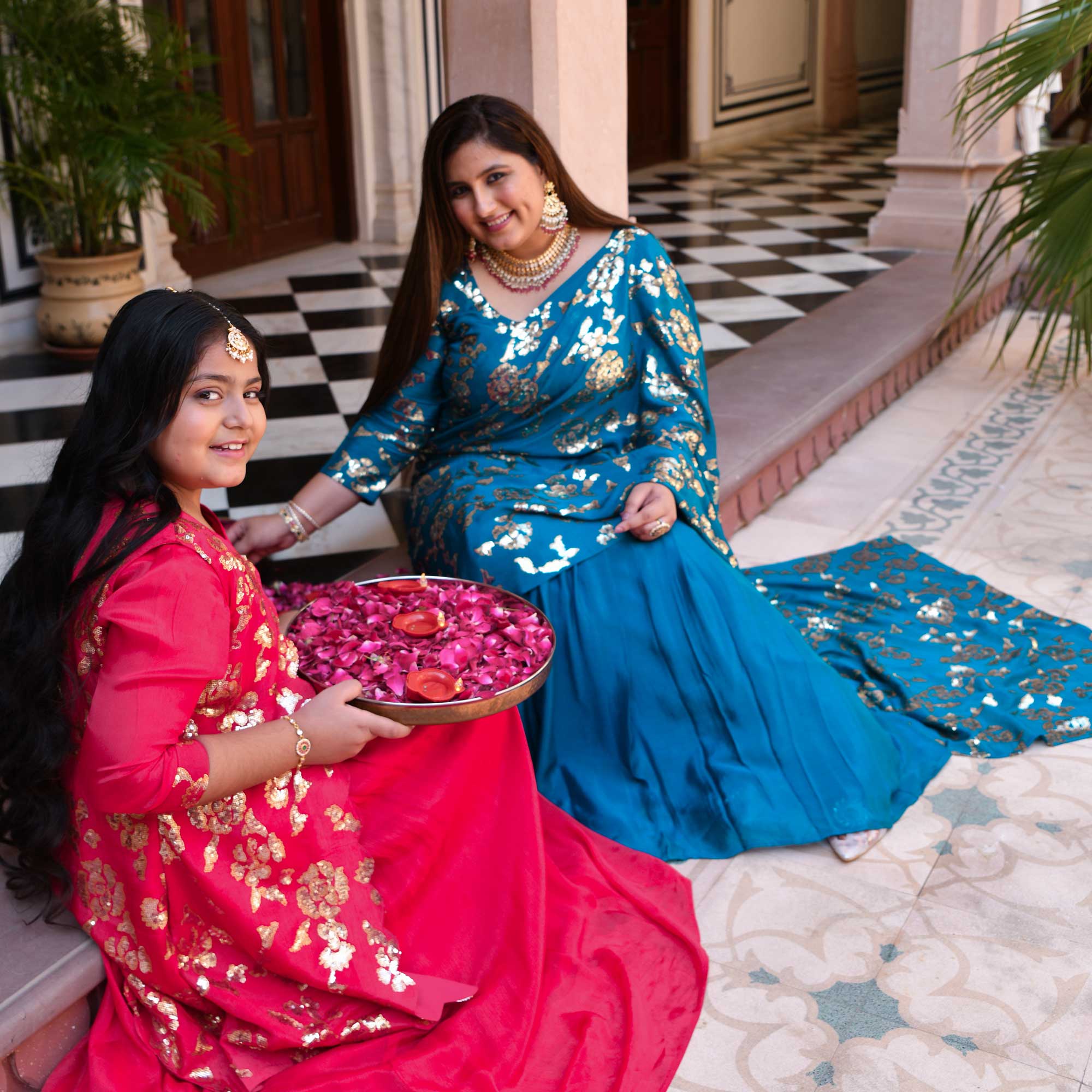 Breezy Blue Glam Sequin Embroidered Drape Saree Set