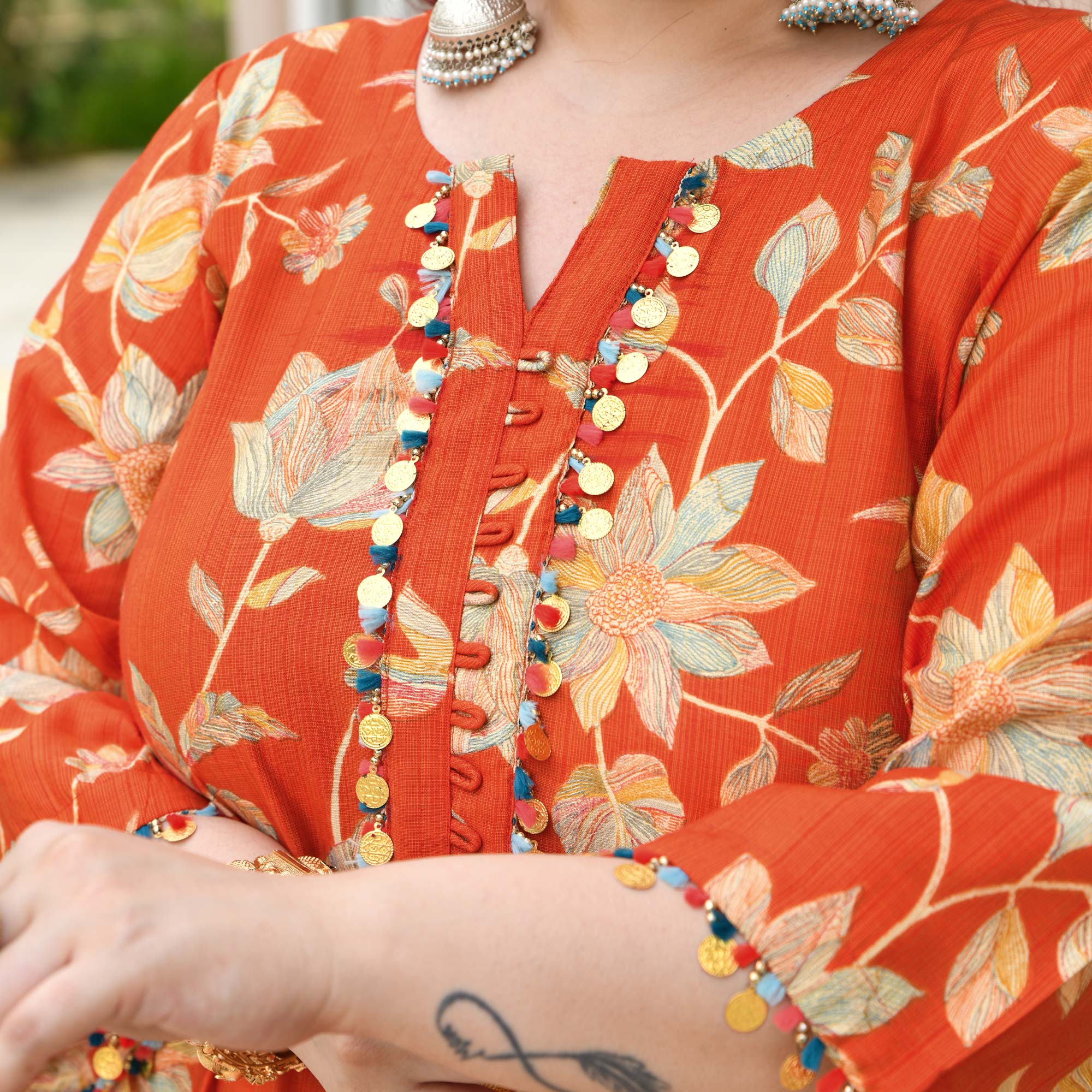 Manjari- Tangy Orange Floral Modal Viscose Co-ord Set