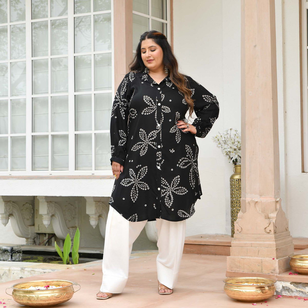 Emma- Black Bandhani Rayon Cotton Farshi Set