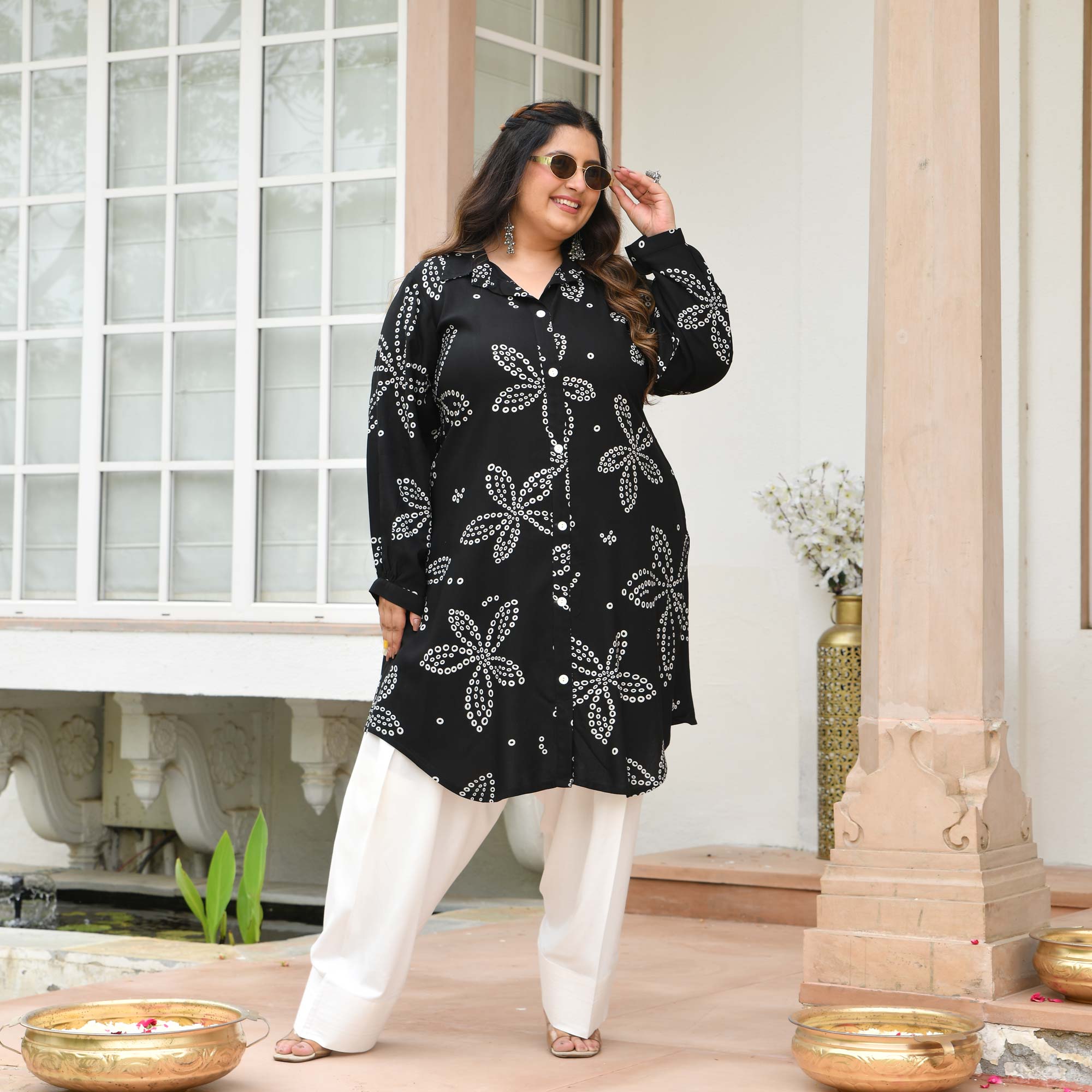 Emma- Black Bandhani Rayon Cotton Farshi Set