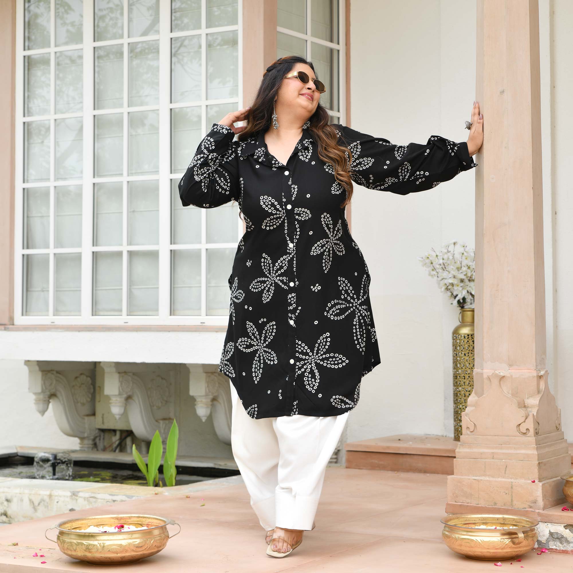 Emma- Black Bandhani Rayon Cotton Farshi Set