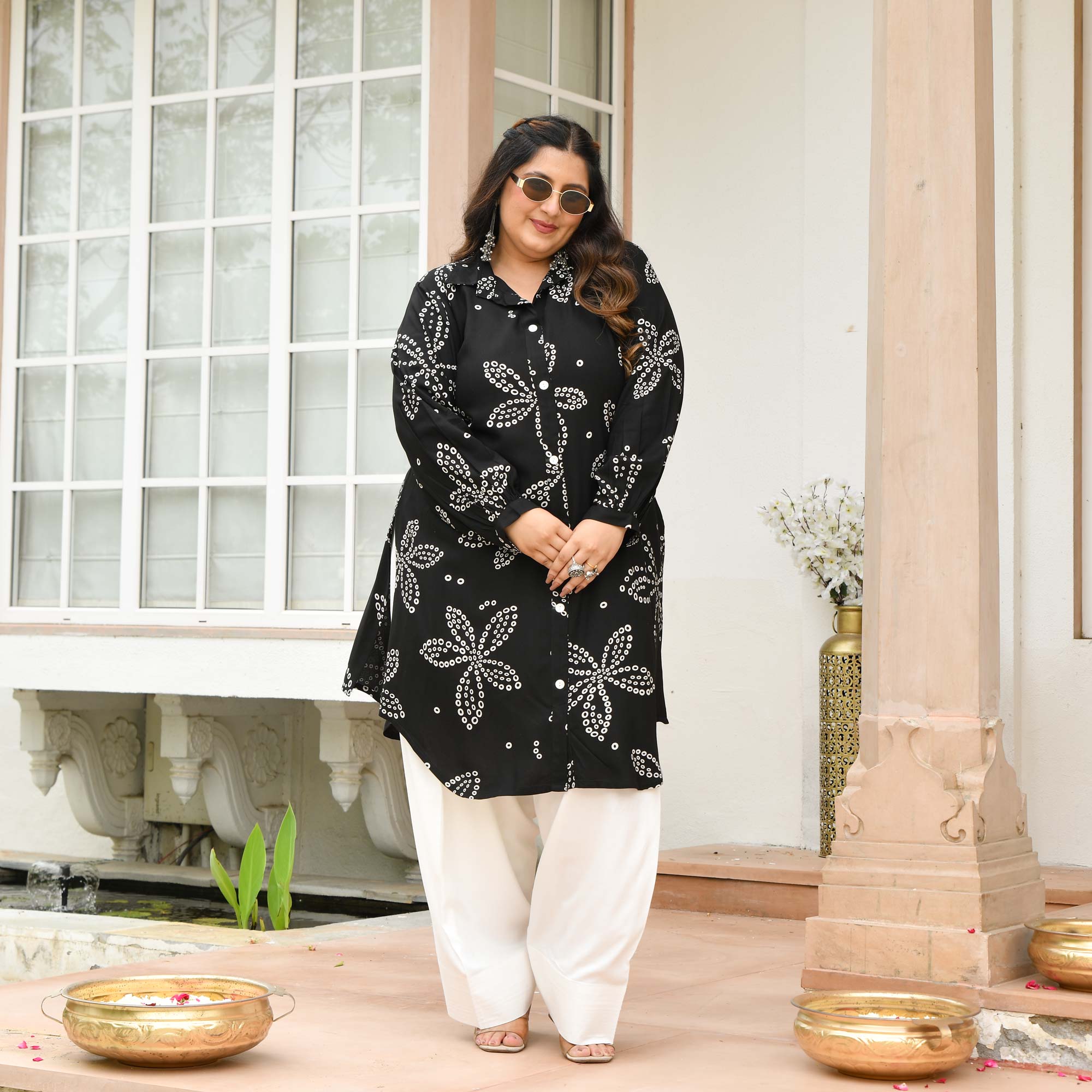 Emma- Black Bandhani Rayon Cotton Farshi Set