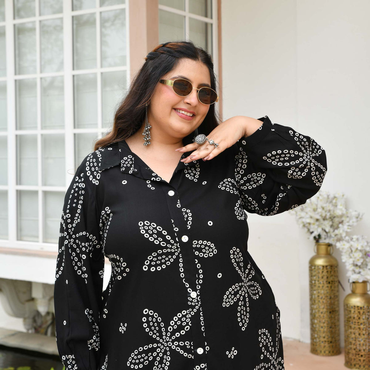 Emma- Black Bandhani Rayon Cotton Farshi Set