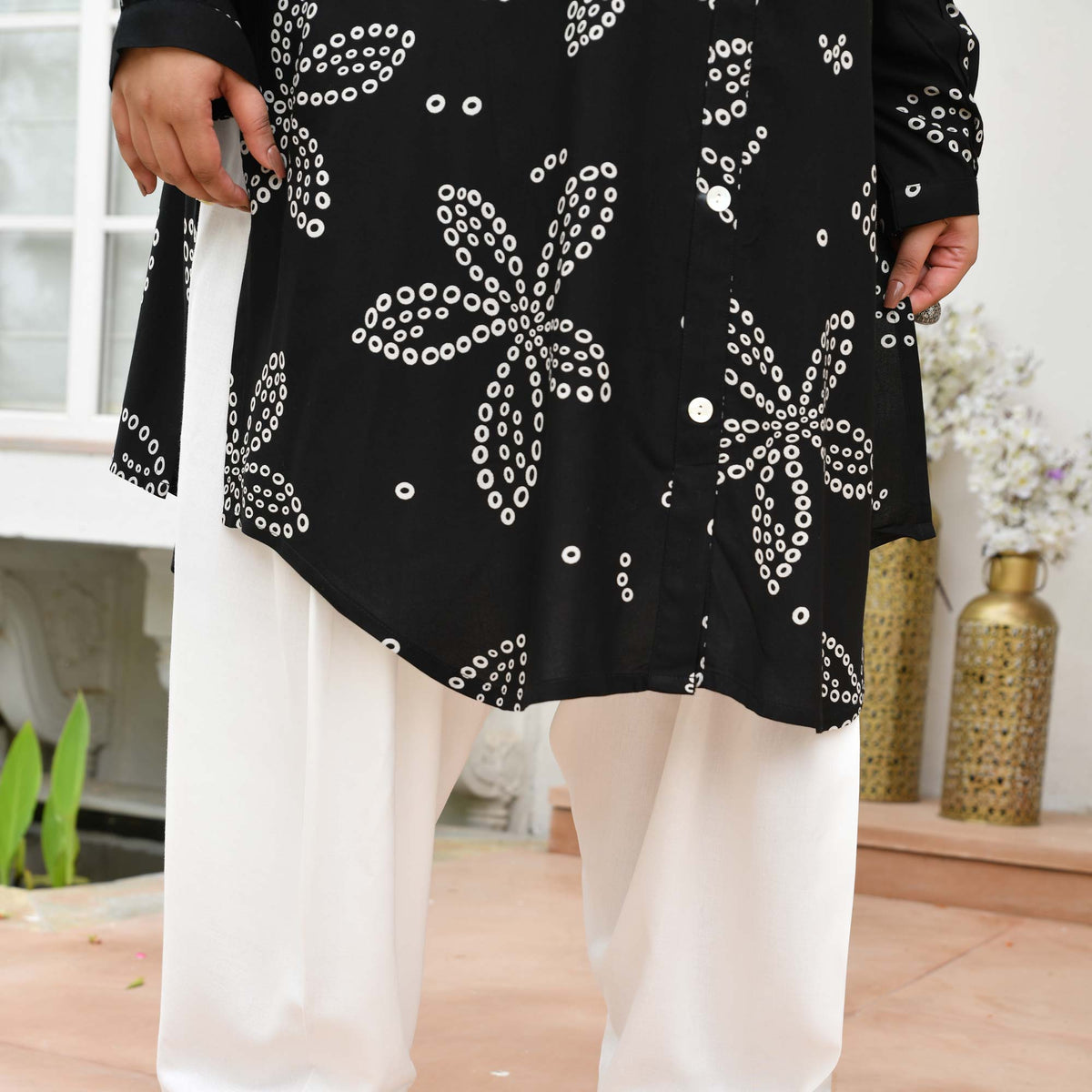 Emma- Black Bandhani Rayon Cotton Farshi Set