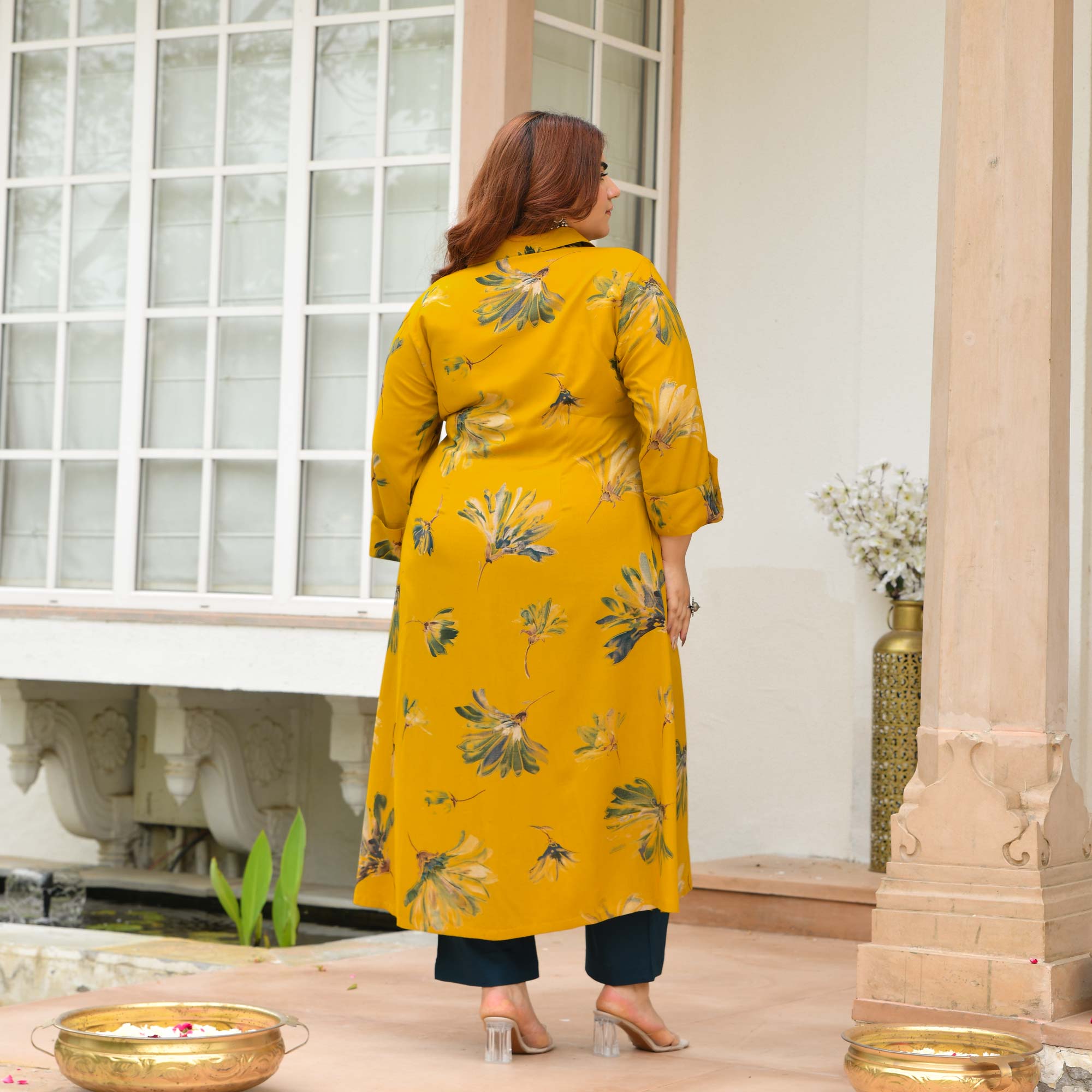 Alice- Mustard Floral Printed Heavy GSM Rayon Cotton Kurta