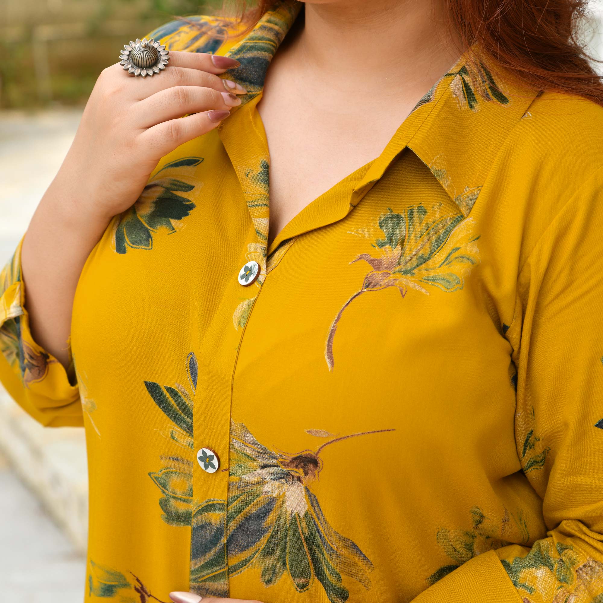 Alice- Mustard Floral Printed Heavy GSM Rayon Cotton Kurta