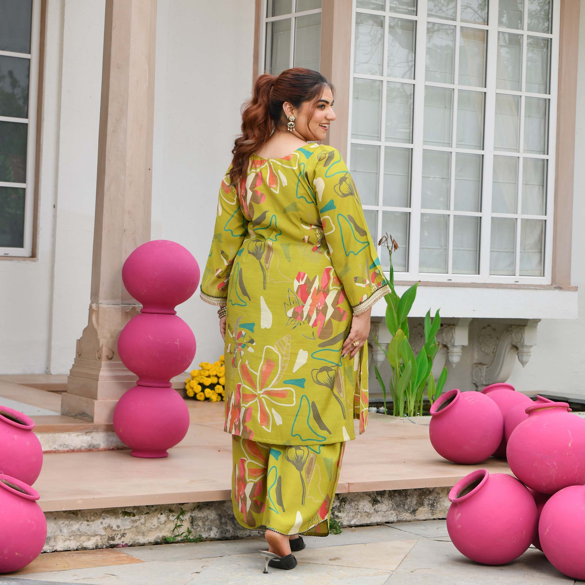 Malvika- Lime Floral Modal Viscose Co-ord Set