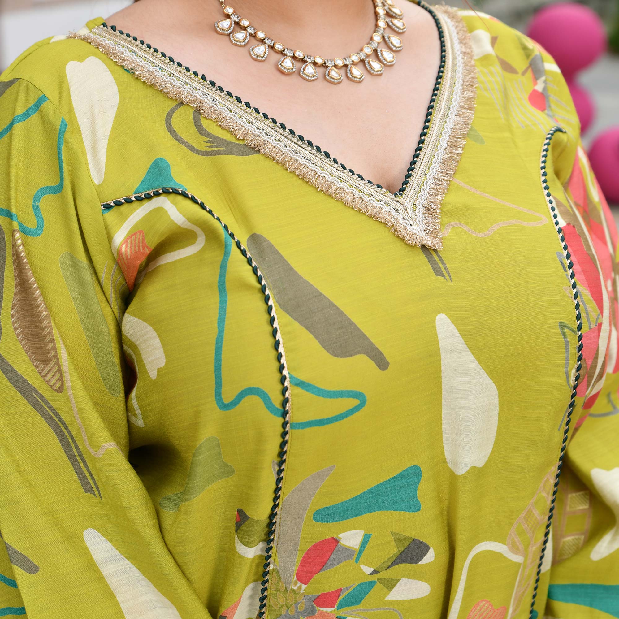 Malvika- Lime Floral Modal Viscose Co-ord Set