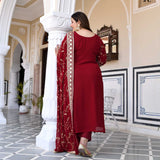 Dark Maroon Zari & Sequin Embroidered Georgette Kurta