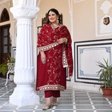Dark Maroon Zari & Sequin Embroidered Georgette Kurta