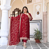 Dark Maroon Zari & Sequin Embroidered Georgette Kurta
