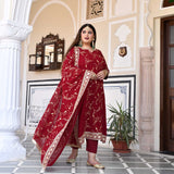 Dark Maroon Zari & Sequin Embroidered Georgette Kurta