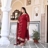 Dark Maroon Zari & Sequin Embroidered Georgette Kurta