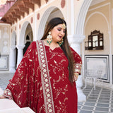 Dark Maroon Zari & Sequin Embroidered Georgette Kurta