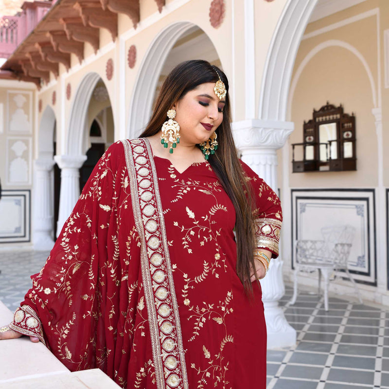 Dark Maroon Zari & Sequin Embroidered Georgette Kurta