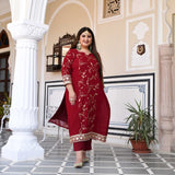Dark Maroon Zari & Sequin Embroidered Georgette Kurta