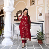 Dark Maroon Zari & Sequin Embroidered Georgette Kurta