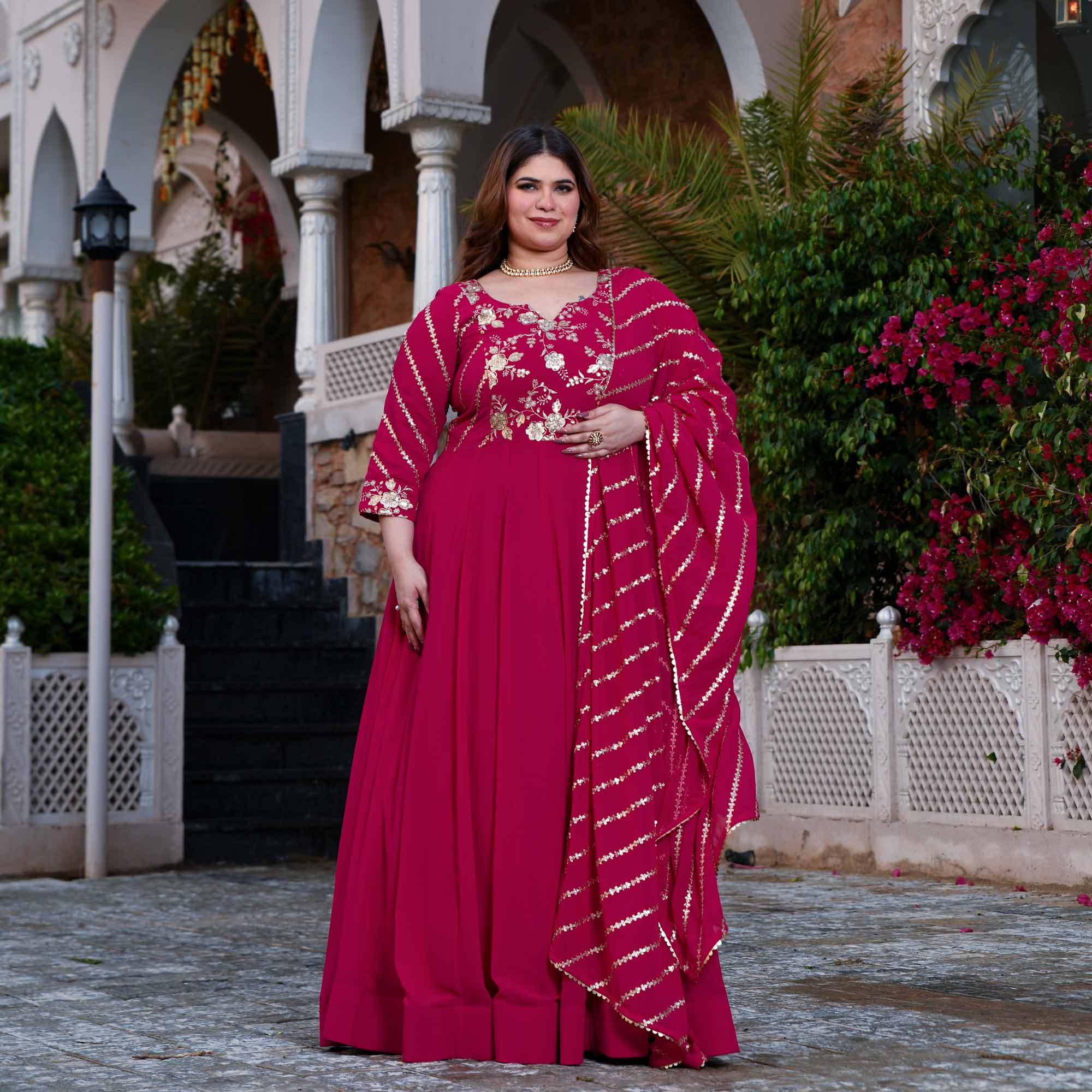 Gulabi Aankhen- Rani Pink Sequin Embroidered Georgette Anarkali Set