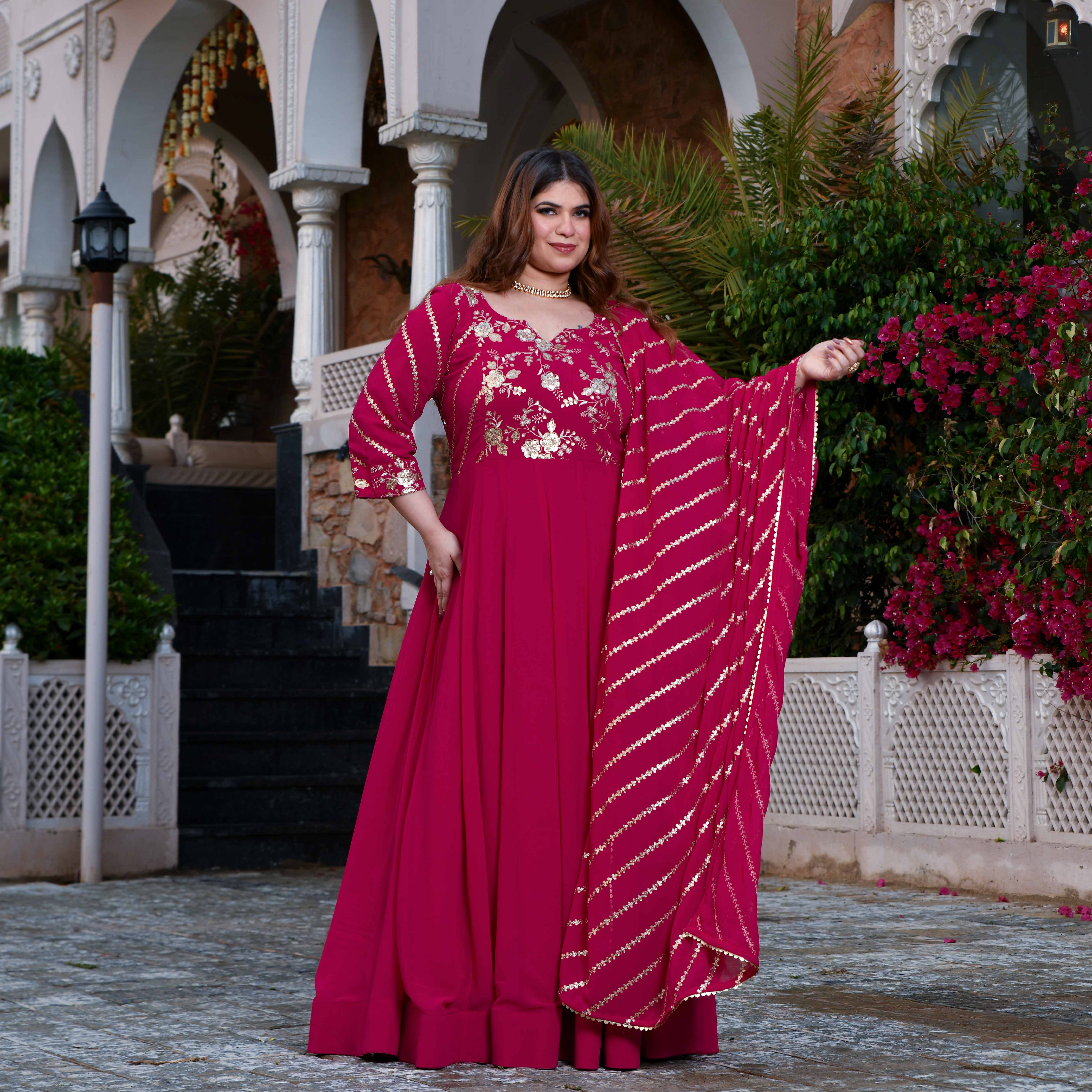 Gulabi Aankhen- Rani Pink Sequin Embroidered Georgette Anarkali Set