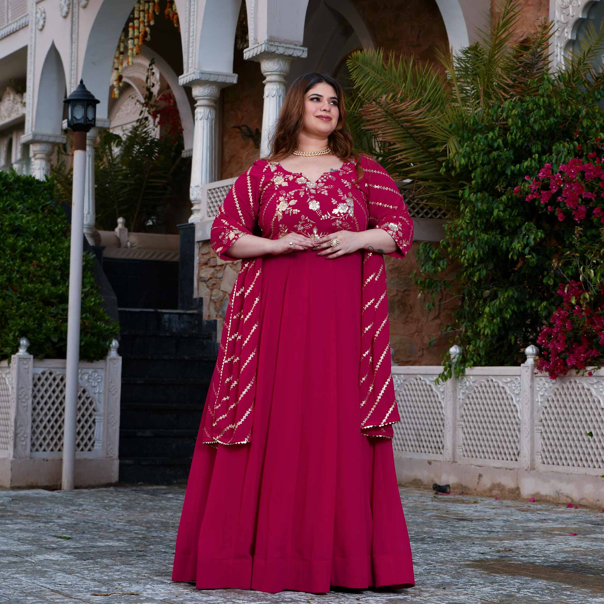 Gulabi Aankhen- Rani Pink Sequin Embroidered Georgette Anarkali Set