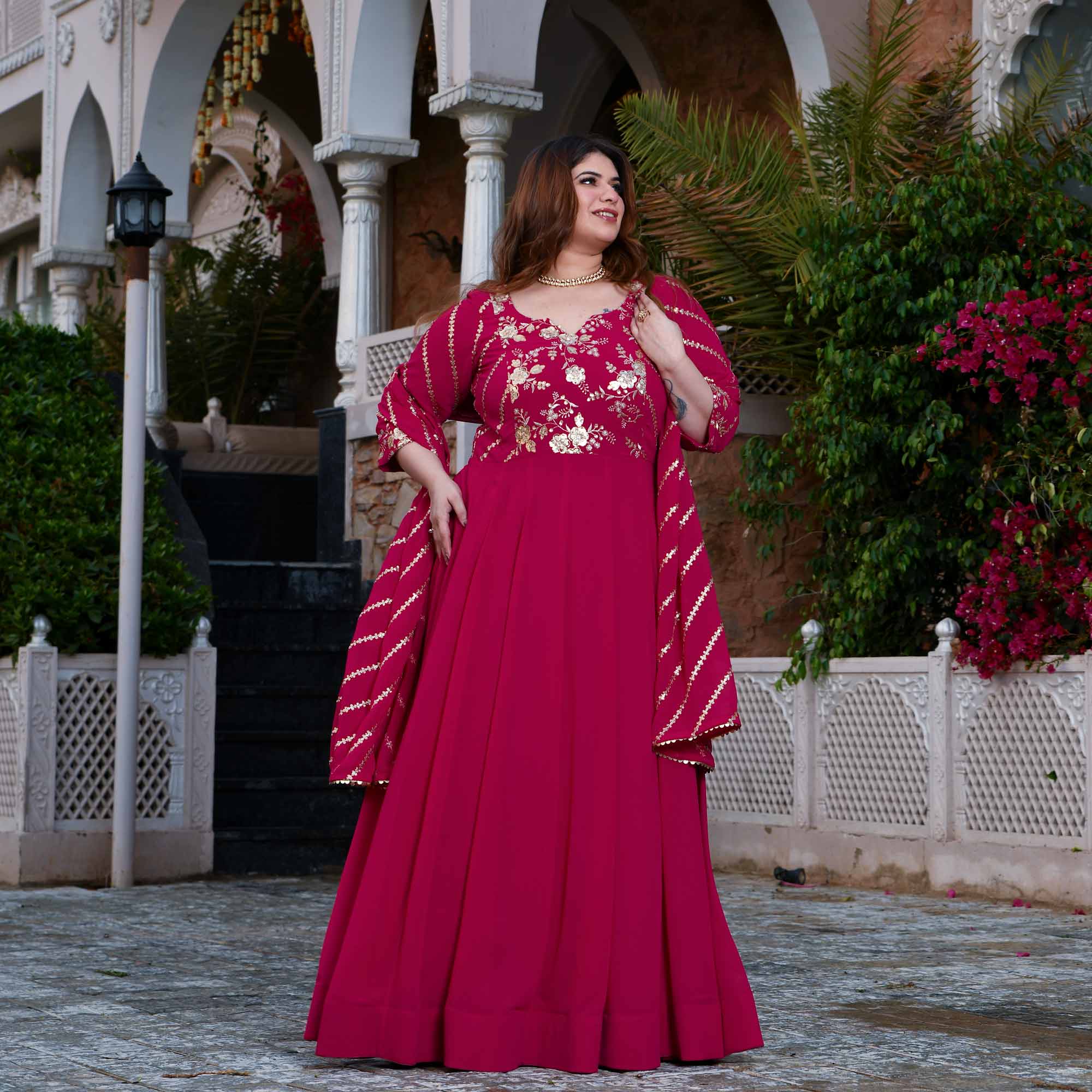 Gulabi Aankhen- Rani Pink Sequin Embroidered Georgette Anarkali Set