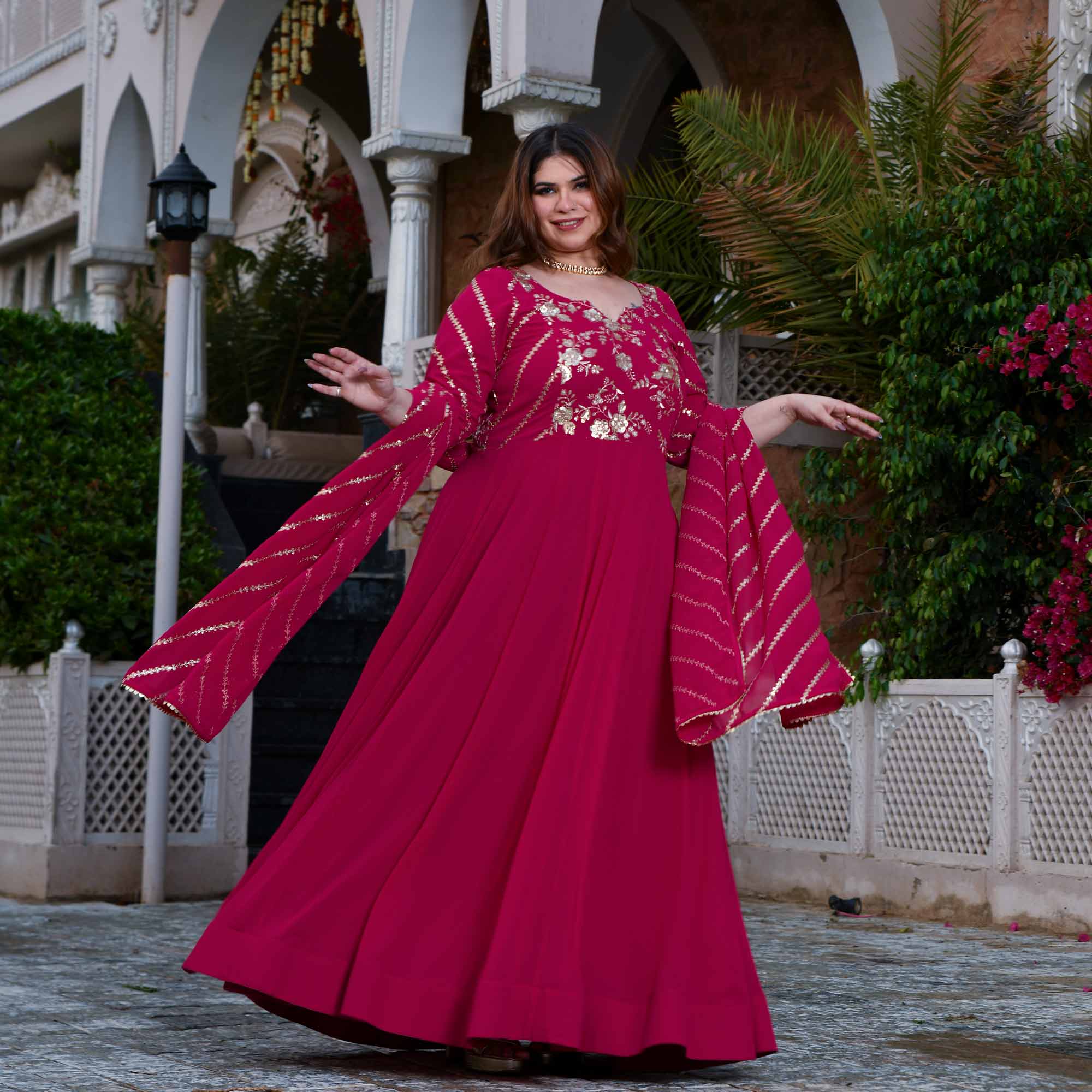 Gulabi Aankhen- Rani Pink Sequin Embroidered Georgette Anarkali Set