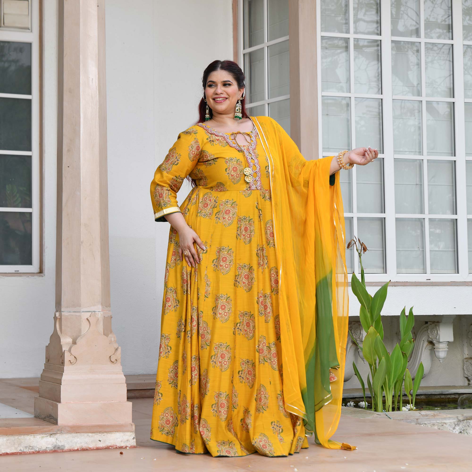Kishori - Marigold Yellow Floral Modal Viscose Anarkali Set