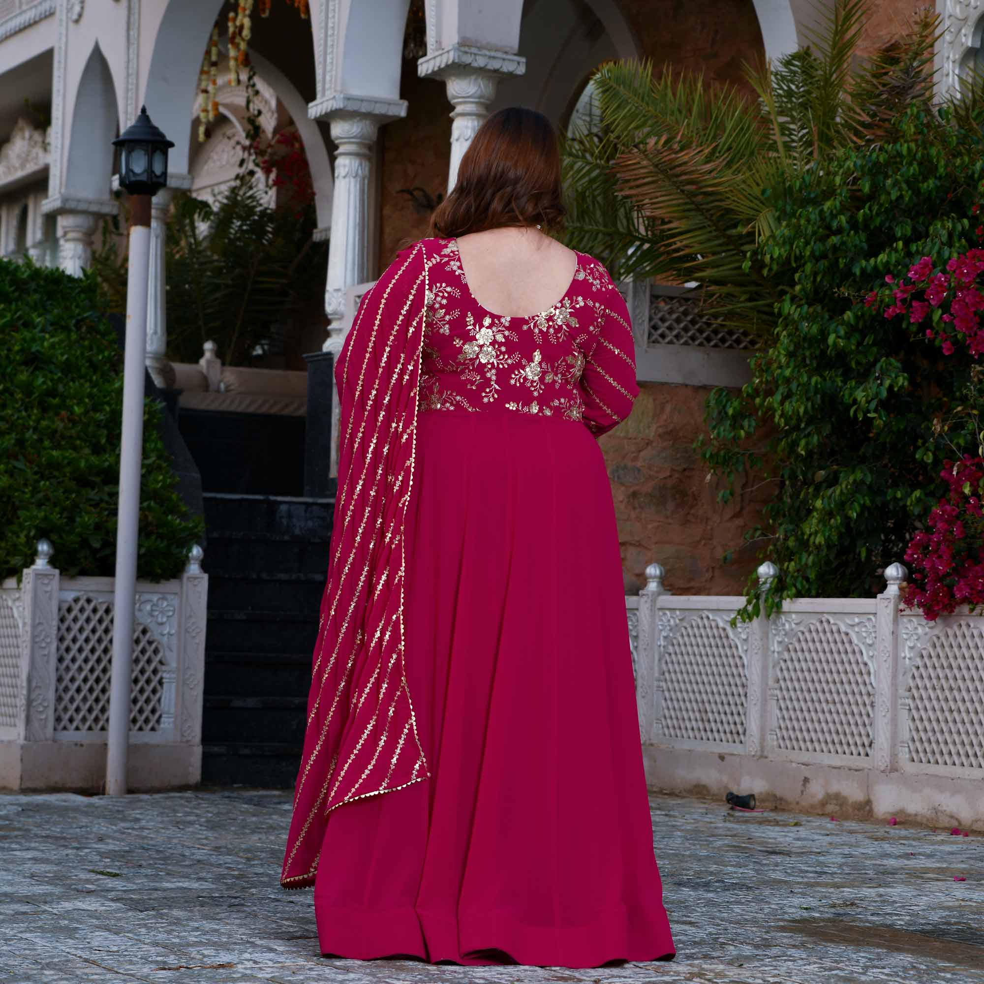 Gulabi Aankhen- Rani Pink Sequin Embroidered Georgette Anarkali Set