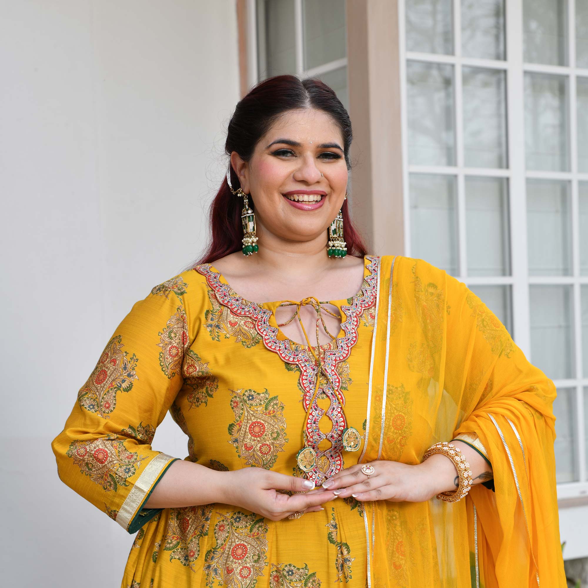 Kishori - Marigold Yellow Floral Modal Viscose Anarkali Set