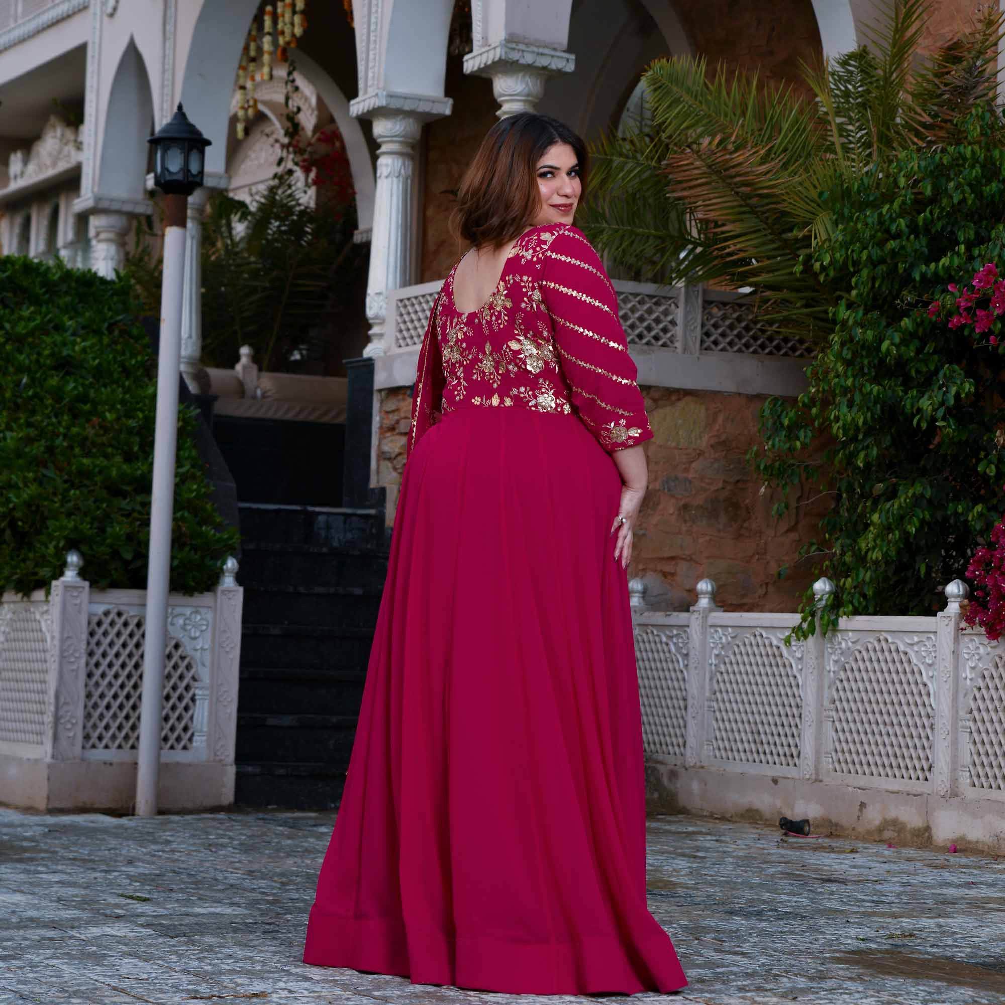 Gulabi Aankhen- Rani Pink Sequin Embroidered Georgette Anarkali Set