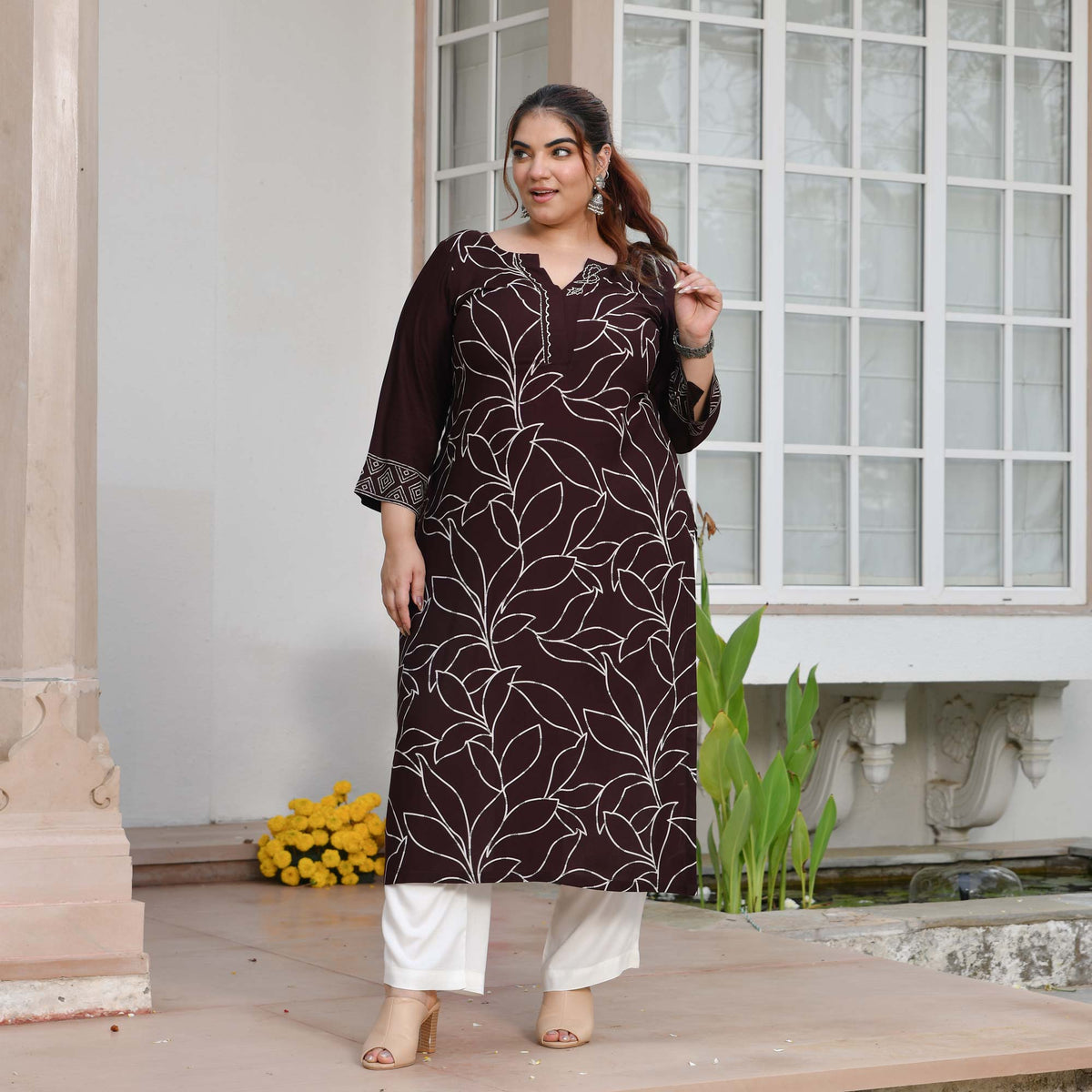 Lucy- Cola Floral Embroidered Rayon Cotton Kurta