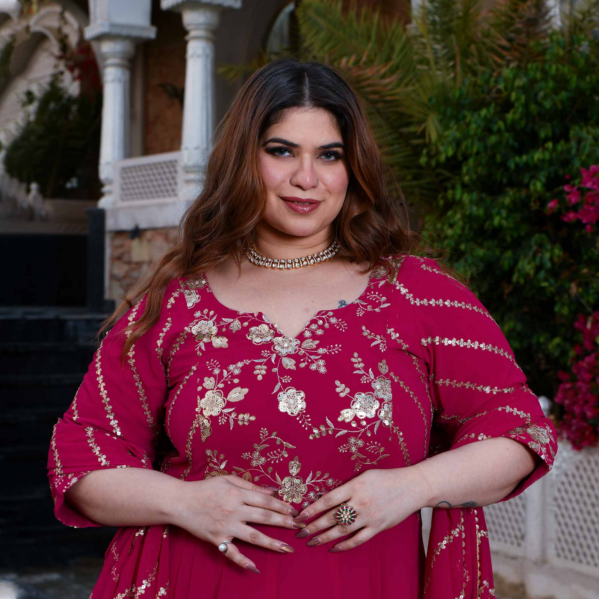 Gulabi Aankhen- Rani Pink Sequin Embroidered Georgette Anarkali Set