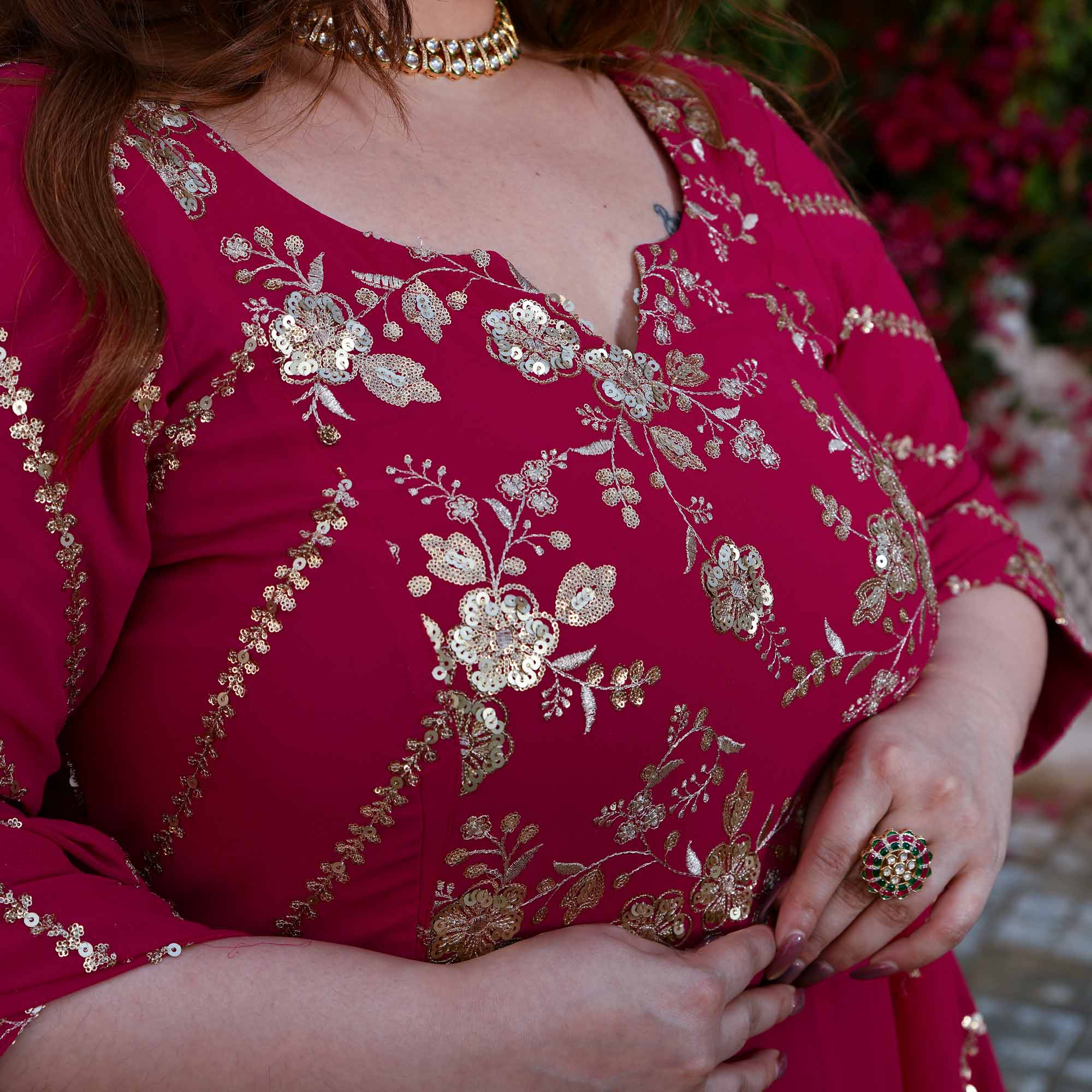 Gulabi Aankhen- Rani Pink Sequin Embroidered Georgette Anarkali Set