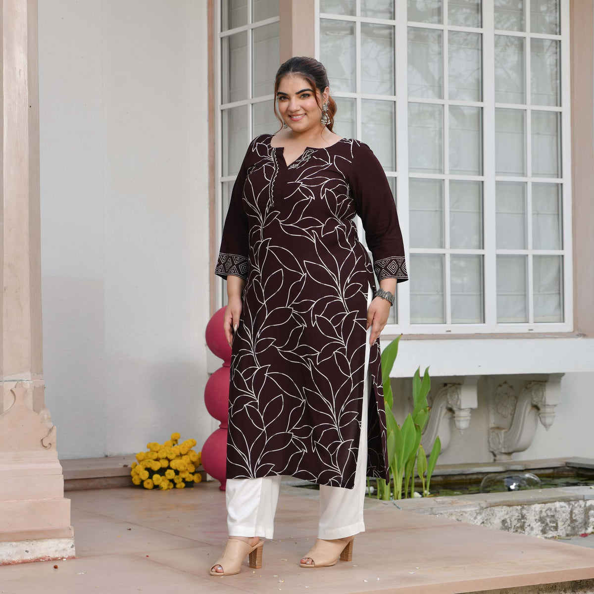 Lucy- Cola Floral Embroidered Rayon Cotton Kurta