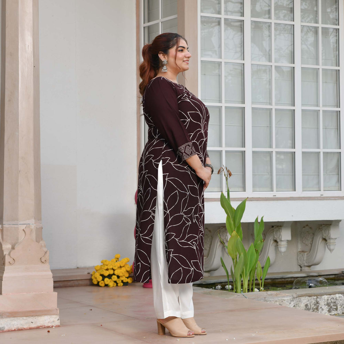 Lucy- Cola Floral Embroidered Rayon Cotton Kurta