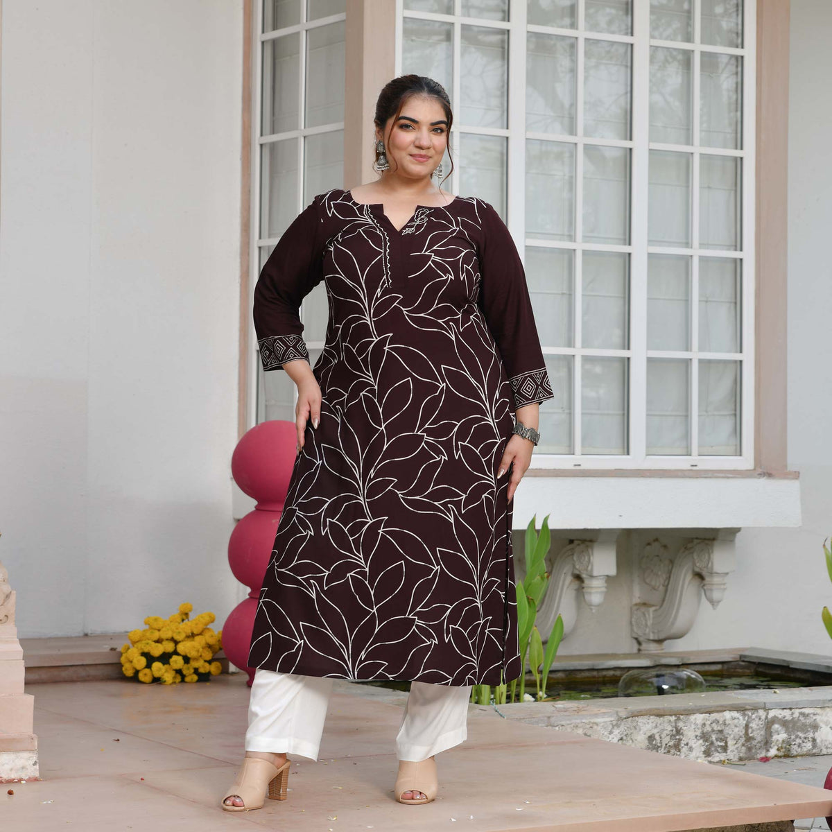 Lucy- Cola Floral Embroidered Rayon Cotton Kurta