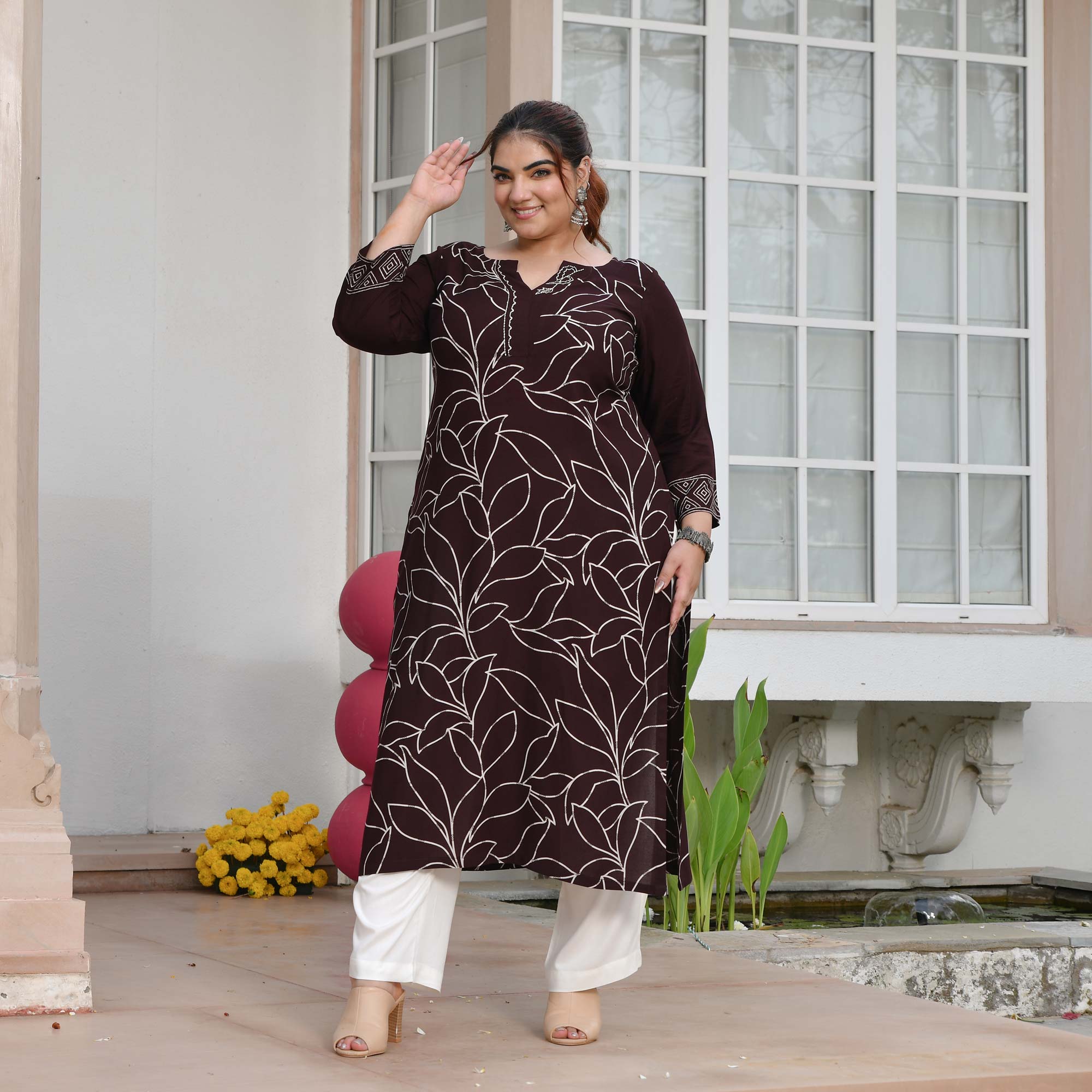 Lucy- Cola Floral Embroidered Rayon Cotton Kurta
