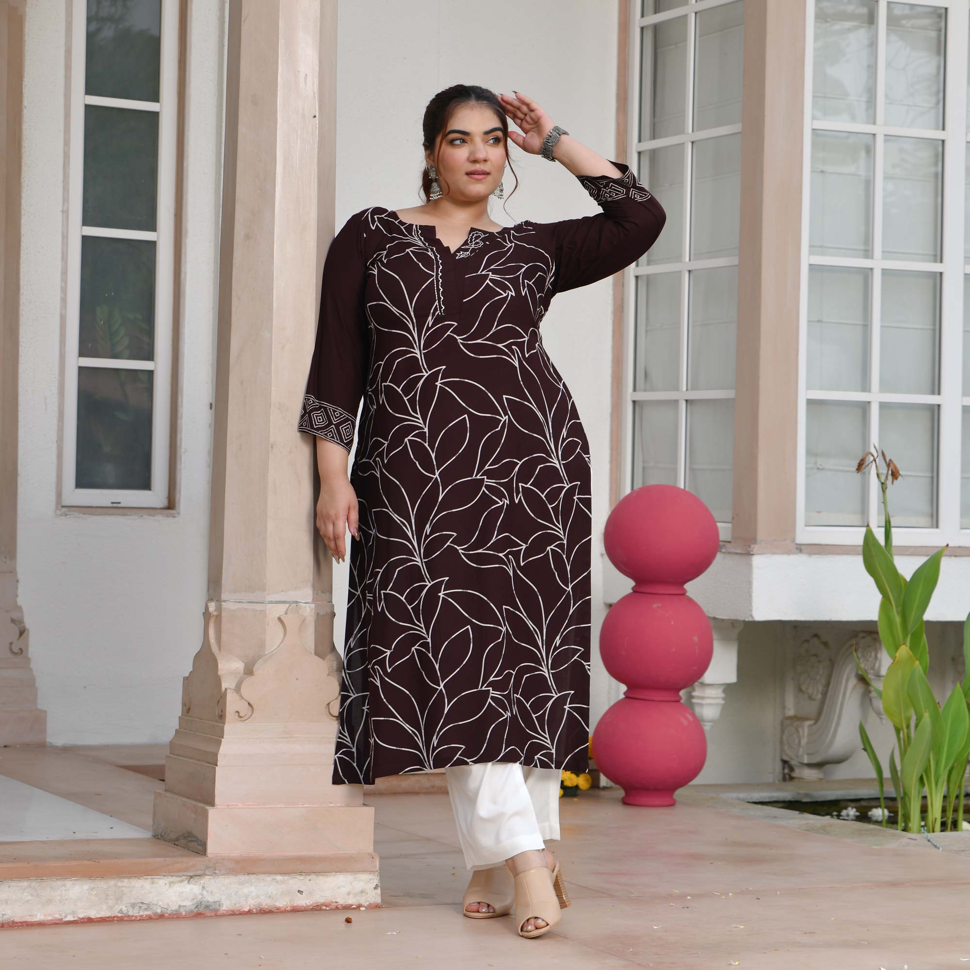 Lucy- Cola Floral Embroidered Rayon Cotton Kurta