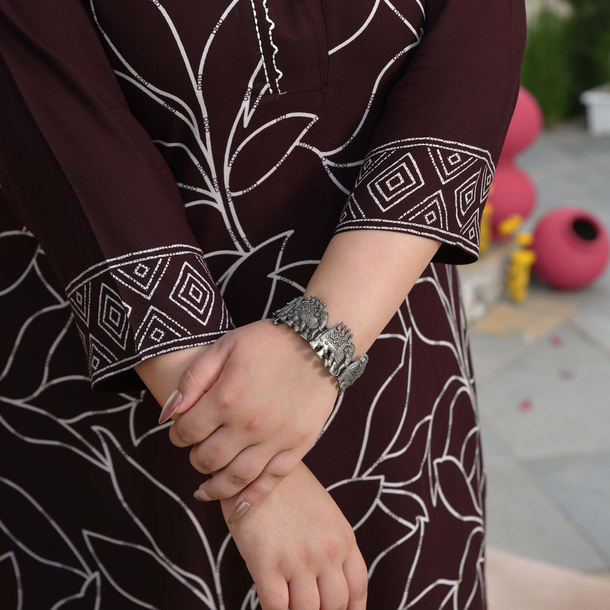 Lucy- Cola Floral Embroidered Rayon Cotton Kurta
